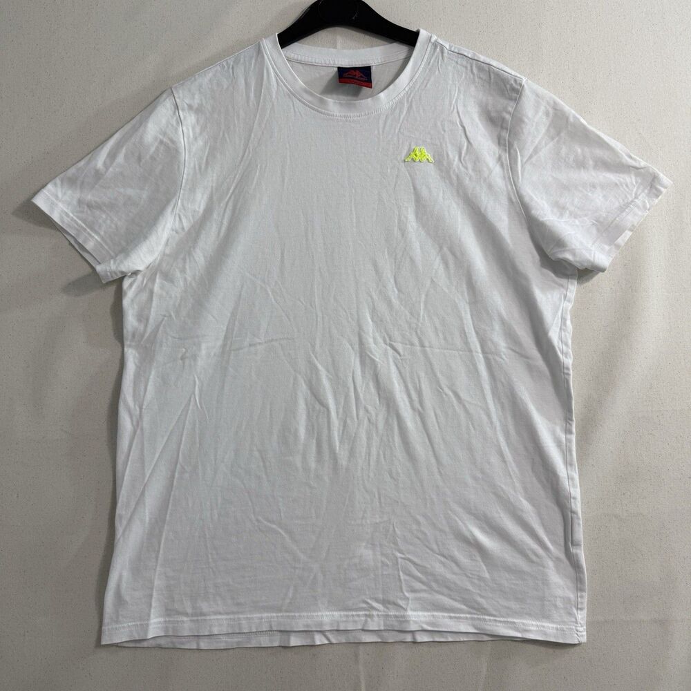 Robe di Kappa Mens Large White T Shirt Neon Logo Short Sleeve Casual Tee